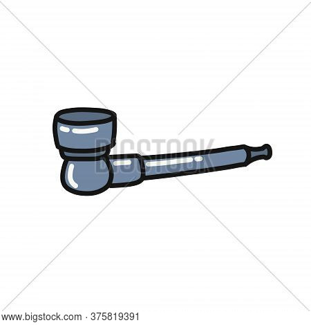 Marijuana Smoking Pipe Doodle Icon, Vector Color Illustration
