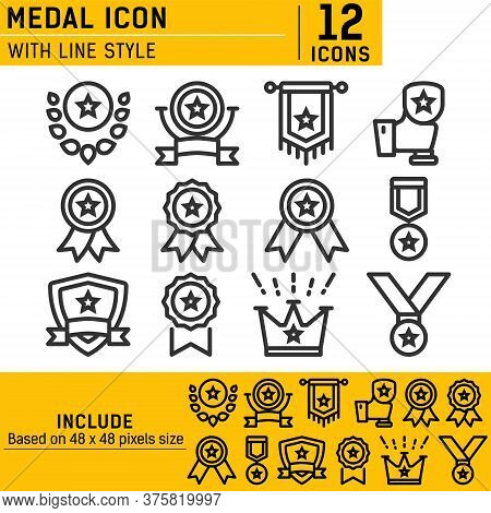 The Winning And Competition Icon Set With Line Style On Isolated White Background. Ranking Icon Set 