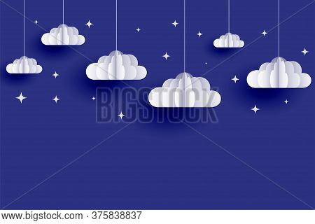 Clouds And Stars Background In Papercut Style