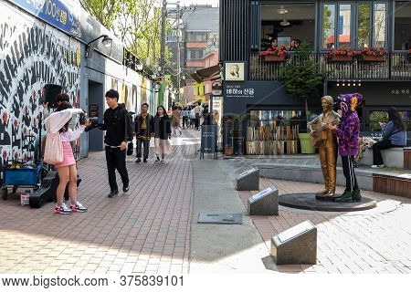 Daegu, South Korea - April 5 2019 : Tourist Visit At Kim Kwang Seok Memorial Street. It Is A Street 