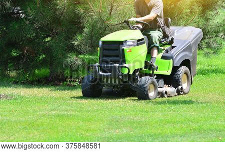 Lawn Mower Machine Cut Grass At The Yard