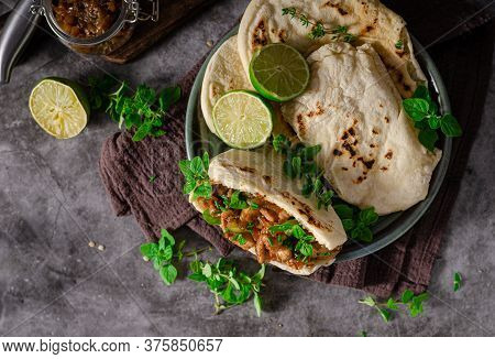 Homemade Pita Bread With Meat And Herbs