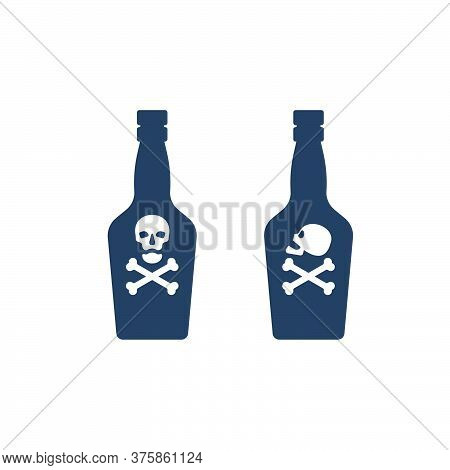 Bottle Poison Alcohol Skull In Profile And Full Face For Concept Design. Dangerous Container. Potion