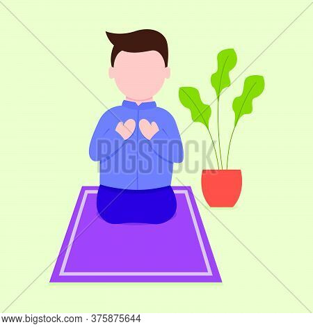 Illustration Of A Muslim Praying During Ramadan. Vector Illustration