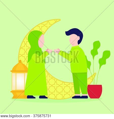 Ramadan Kareem Flat Design Illustration With People Who Are Sorry. Vector Illustration