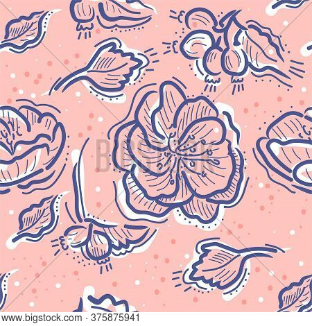 Tender Seamless Floral Background With Wild Rose. Hand-drawn Vector Illustration