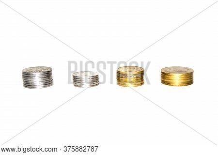 Indian Circulating Coins Collection On Isolate White Background.