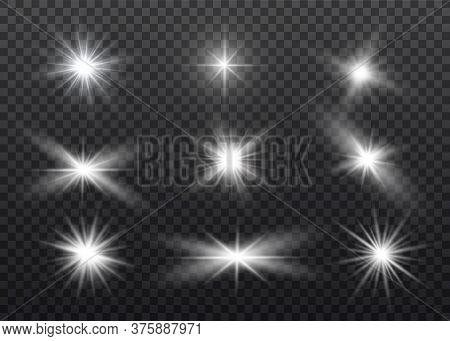 White Glowing Light Explodes On A Transparent Background. Sparkling Magical Dust Particles. Bright S