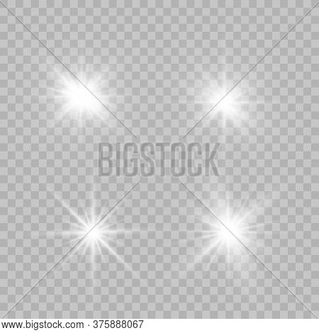 White Glowing Light Explodes On A Transparent Background. Sparkling Magical Dust Particles. Bright S