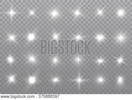 White Glowing Light Explodes On A Transparent Background. Sparkling Magical Dust Particles. Bright S