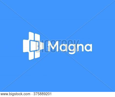 Abstract Computer Processor Chip Logo Icon Isolated On Blue Background. Cross, Plus, Cpu With Circui