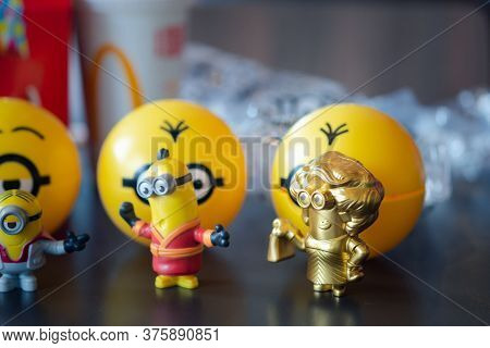 Samut Prakan, Thailand - July 11, 2020 : New Promotions Set Of Minion Toy And Rare Itam Gold Colour 