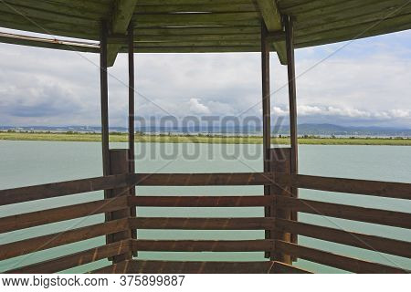 The Interior Of A Wooden Wildlife Observation Tower In The Wetlands Of Isola Della Cona In Friuli-ve