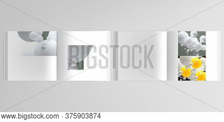 3d Realistic Vector Layout Of Cover Mockup Design Templates For Bifold Square Brochure, Flyer, Cover
