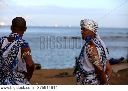 Salvador, Bahia / Brazil - February 24, 2017: Members Of The Filhos De Ghandy Carnival Block Are See