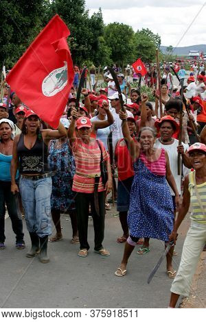 Eunapolis, Bahia / Brazil - March 1, 2011: Women From The Landless Movement Block Br 101 Highway In 