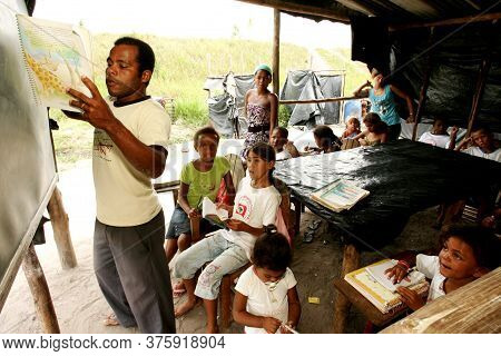 Members Of The Landless Movement (mst) Are Seen In A Makeshift Classroom At A Social Movement Camp A