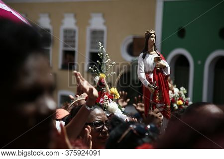 Salvador, Bahia / Brazil - December 4, 2019: Devotees Of Santa Barbara And Candombe Supporters Celeb