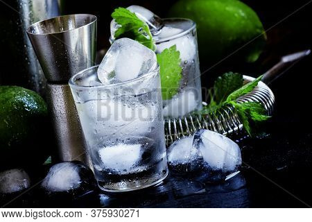 Making Cocktails, Bar Tools, Ice And Alcohol, Selective Focus