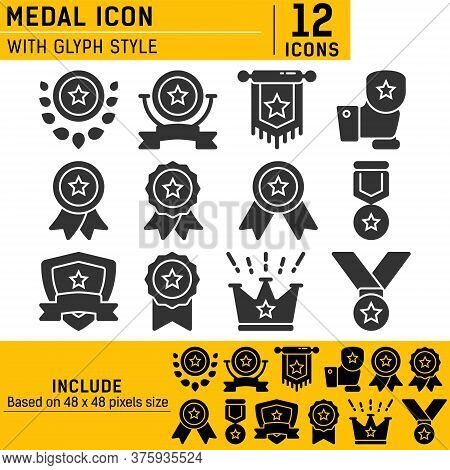 The Winning And Competition Icon Set With Solid Style On Isolated White Background. Ranking Icon Set