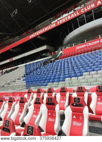 Amsterdam / Netherlands - 10 25 2018 : Ajax Amsterdam Stadium Seat White And Red