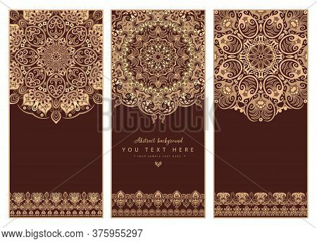 Set Of 3 Vector Abstract Ornamental Nature Cards