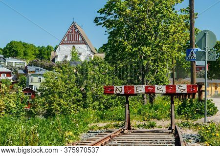 Porvoo, Finland - 3 June 2020: Beautiful Panoramic View Of Porvoo Cathedral And Old Town Of Porvoo