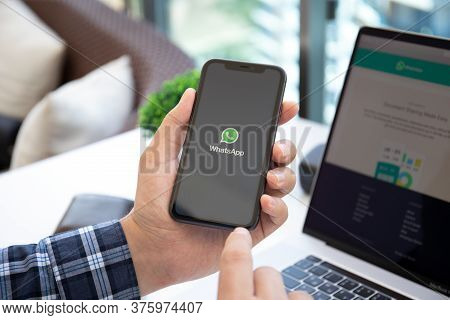 Alanya, Turkey - May 14, 2020: Man Holding Iphone 11 With Social Networking Service Whatsapp On The 