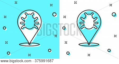 Black Line System Bug Concept Icon Isolated On Green And White Background. Code Bug Concept. Bug In 