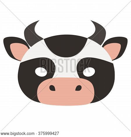 Illustration Of Carnival Mask Of A Pet Cow. Eye Mask For Children's Parties, Halloween, Masquerades.