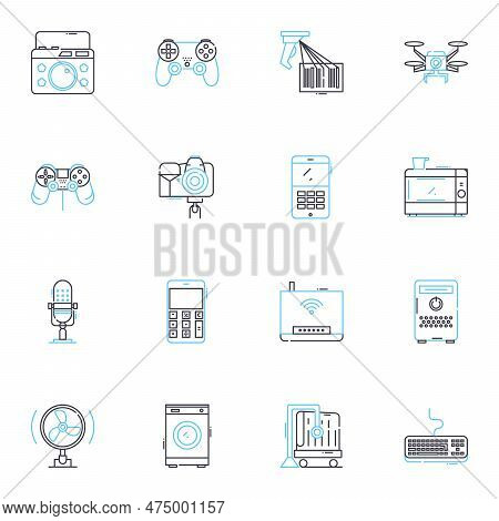 Technology Improvements Linear Icons Set. Advancements, Upgrades, Innovations, Breakthroughs, Develo