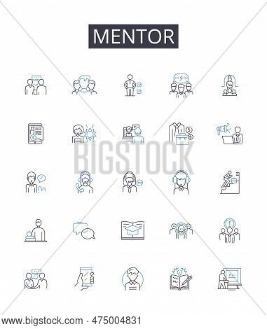 Mentor Line Icons Collection. Coach, Guide, Advisor, Tutor, Counselor, Teacher, Instructor Vector An