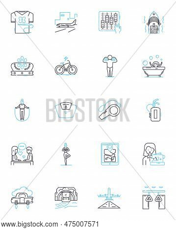 Power Hours Linear Icons Set. Energy, Productivity, Motivation, Focus, Efficiency, Progress, Discipl