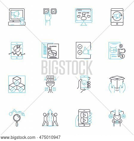 Mobile Marketing Linear Icons Set. Sms, App, Qr Code, Beacon, Geo-targeting, Responsive, Push Notifi