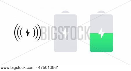 Wireless Charger Icons. Electromagnetic Charger And Battery Icons. Phone Charge Simple Illustration.