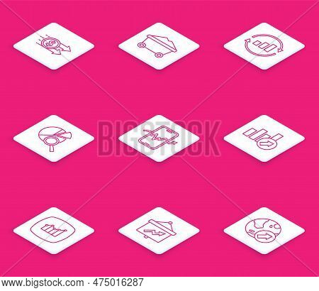 Set Line Financial Growth Dollar, Coal Mine Trolley, Graph Chart Infographic, Search Data Analysis, 