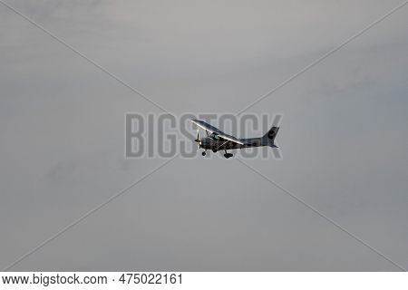 Zurich, Switzerland, January 2, 2023 Cessna 172p Skyhawk Ii Propeller Aircraft Just After Takeoff Fr