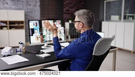 Video Conference Webinar Online Call Meeting On Laptop