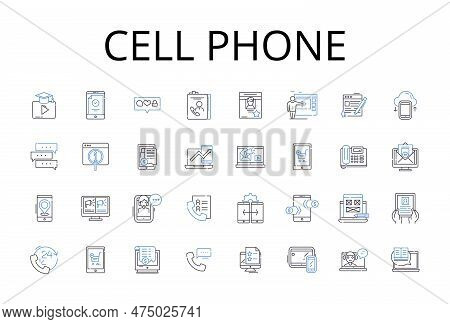 Cell Phone Line Icons Collection. Mobile Ph, Smartph, Handset Device, Pocket Communicator, Wireless 