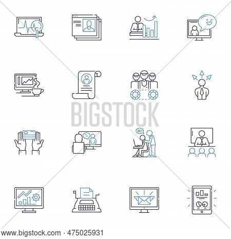 Organizational Leadership Line Icons Collection. Vision, Strategy, Motivation, Empowerment, Communic