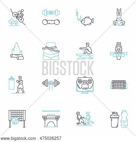 Nature Excursions Linear Icons Set. Hiking, Wildlife, Camping, Waterfalls, Forest, Mountains, Seasid