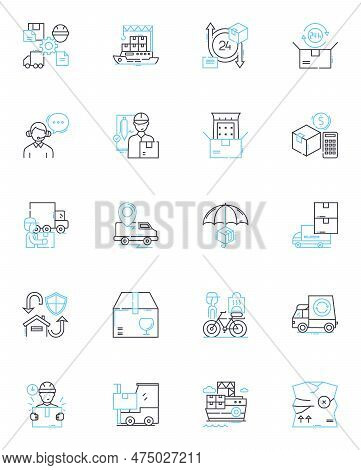 Warehousing Solutions Linear Icons Set. Storage, Logistics, Inventory, Fulfillment, Distribution, Pa