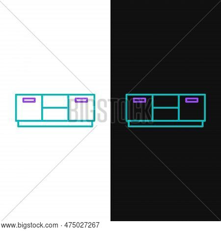 Line Furniture Nightstand Icon Isolated On White And Black Background. Colorful Outline Concept. Vec