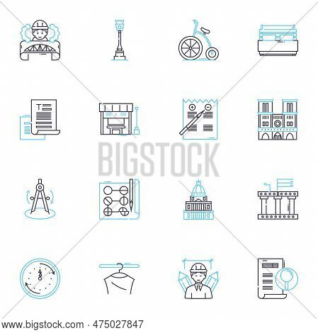 Blueprinting Linear Icons Set. Planning, Design, Drafting, Engineering, Architecture, Sketching, Dia