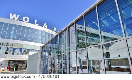 Warsaw, Poland. 21 April 2023. The Building That Houses The Food Hall Ogrody Urlicha. It\'s A Modern