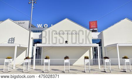 Warsaw, Poland. 21 April 2023. The Building That Houses The Food Hall Ogrody Urlicha. It\'s A Modern