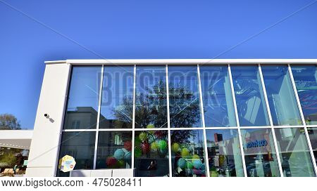 Warsaw, Poland. 21 April 2023. The Building That Houses The Food Hall Ogrody Urlicha. It\'s A Modern