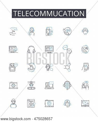 Telecommucation Line Icons Collection. Information Technology, Electronic Communication, Digital Ner