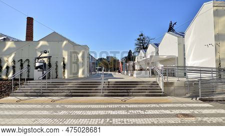 Warsaw, Poland. 21 April 2023. The Building That Houses The Food Hall Ogrody Urlicha. It\'s A Modern