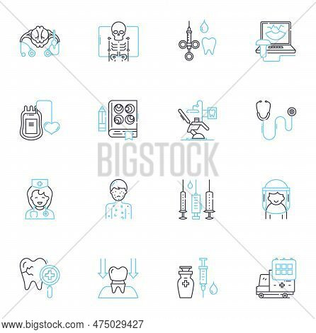 General Practice Linear Icons Set. Patient, Doctor, Diagnosis, Treatment, Appointment, Health, Welln